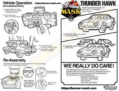 Kenner M.A.S.K. Thunderhawk Instruction US front/back